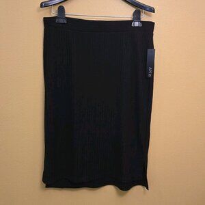 Apt 9 Pencil Skirt Elastic Waist Ribbed Womens Large Black Knee Length Slit